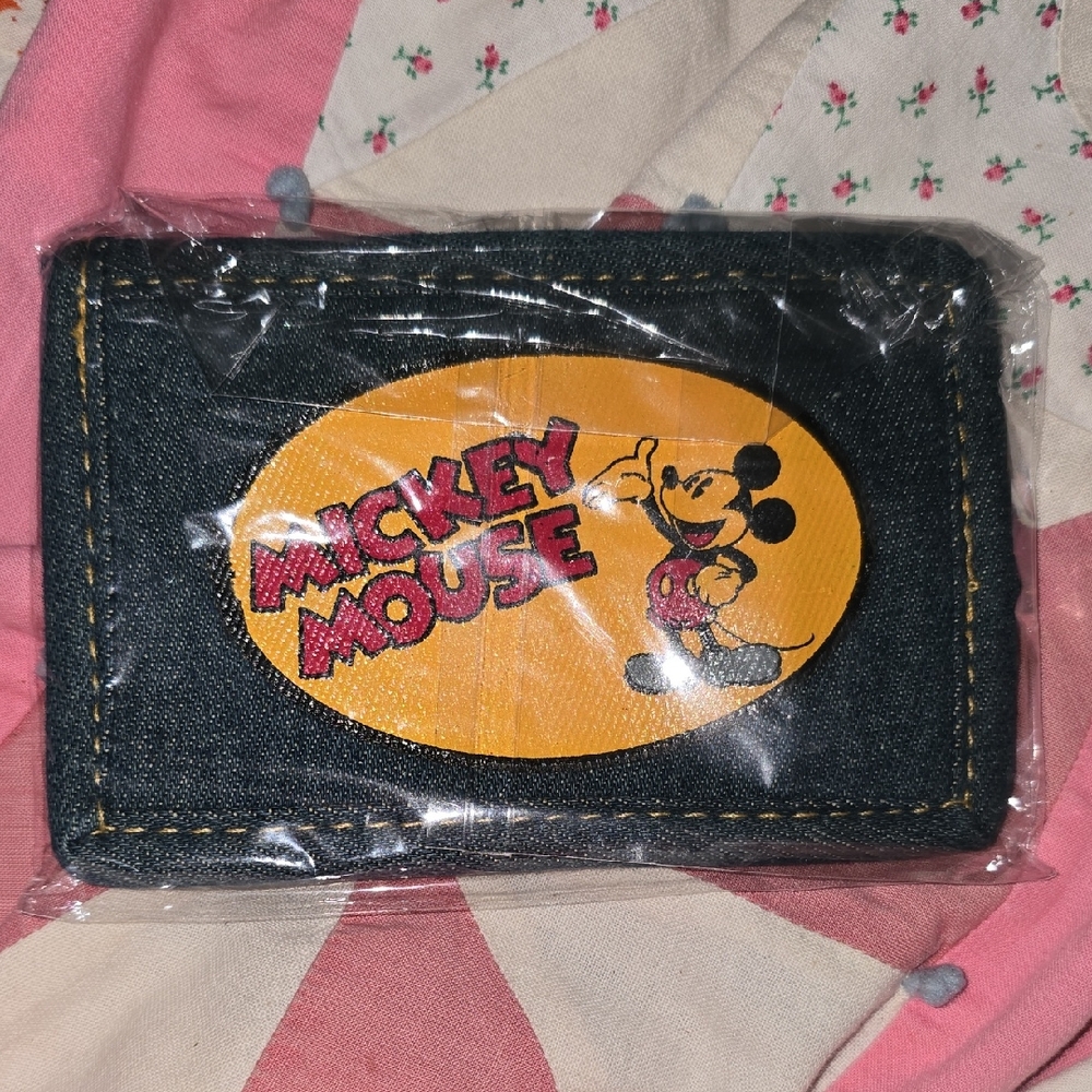 Disney Mickey Mouse Denim Card Wallet in Black and Yellow